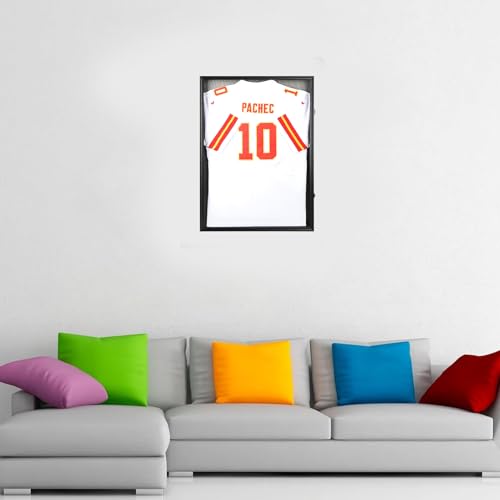 Image of Grintus Large Jersey Frame Display Case Jersey Display Case Jersey Shadow Box with Uv Protection Acrylic and Hanger for Baseball Basketball Football Soccer Hockey Sport Shirt and Uniform,LinenBack