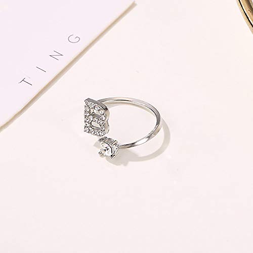 Image of HUJUON Silver Initial Letter Ring for Women. Adjustable Crystal Alphabet Ring,Name Initials Stackable Knuckle Rings A-Z CZ Open Ring