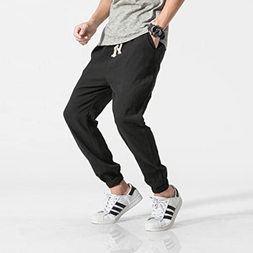 Ymosrh Men's Sweatpants Vintage Cotton and Linen Casual Pants Solid Color Fashionable Loose Leg Pants Sweatpants, M-5XL2