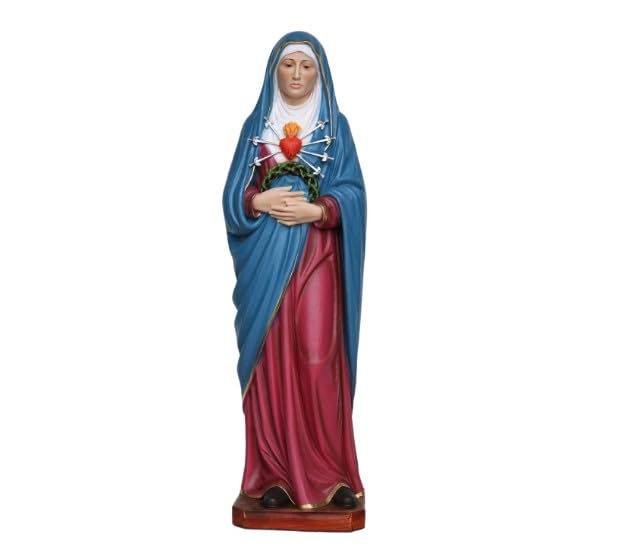 Generico ArteSacraCaravaggio Statua Madonna Addolorata cm 60 (23,62 inches) in resina decorata a mano di produzione artigianale italiana con occhi dipinti o in vetro (OCCHI DIPINTI)