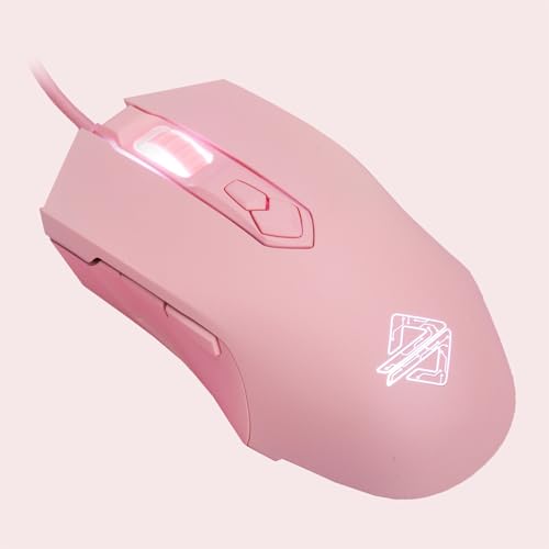 Image of Lomiluskr AJ52 RGB Wired Gaming Mouse, 7 Programmable Buttons, Computer Mice with RGB Lighting, 200-4800 DPI Adjustable, for PC /Laptop (Pink)