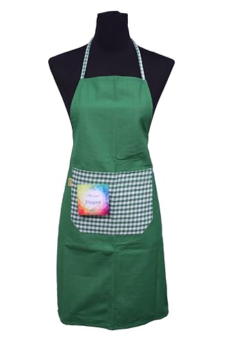 FLORINA Kitchen Chef Apron With Plain to Checks Design Apron for Kitchen Cooking Waterproof Apron For Women Men with Front Centre Pocket Grill, DIshwash (Cotton Blend Material)