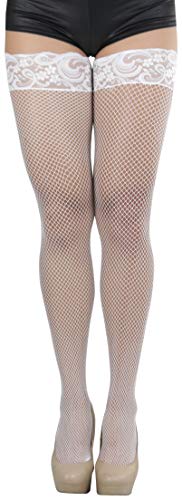 Image of ToBeInStyle Women's Wide Floral Lace Fishnet Thigh Hi Stockings