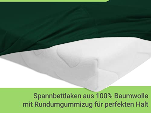 Emily´s Check Doppelpack Bettlaken Betttuch Spannbettlaken 1493.2123, 140 x 190-200 cm, Dunkelgrün – Ansicht 4