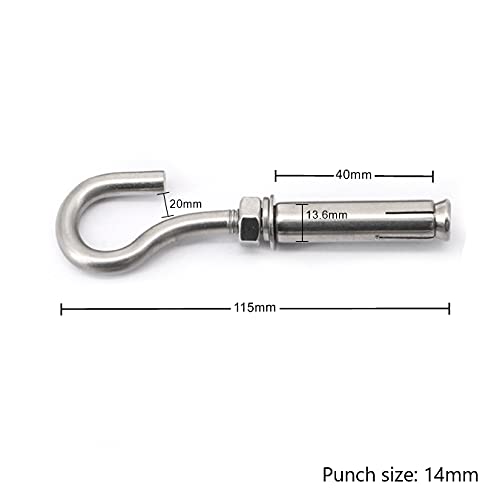 8X NUZAMAS M10 Expansion Screw Bolts Hook 304 Stainless Steel Anchor Bolts with Open Hook Sleeve Screw for Wall Masonry Concrete Expansion Heavy Duty Bolts - Image 2