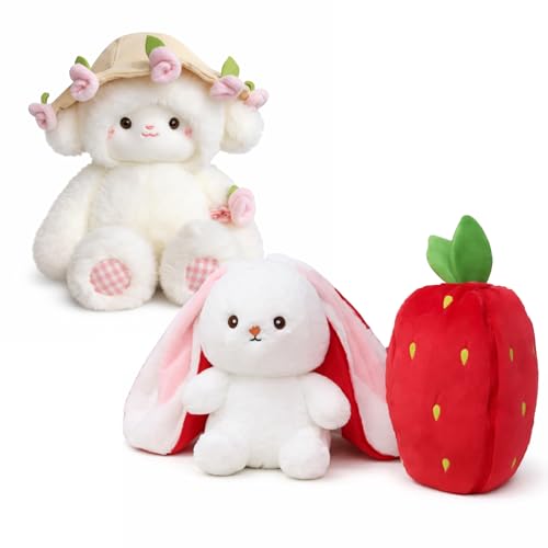Image of Flufies Plush Soft Toys for New Born Baby and Baby Boy - Soft and Easy Wash Plush - Huggable Plush Toys for Girls and Boys - Soft Toy for Home Decor (Reversible Bunny and Sheep)