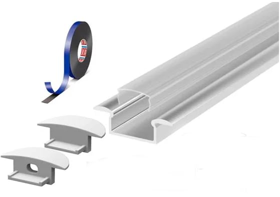 2 Metre Recessed Aluminium LED Profile P6-1 C/W Clips, End Caps & Clear Cover | Perfect for Bedroom, Stairs, Hallway, Kitchen, Cabinet (15mm x 6.2mm)