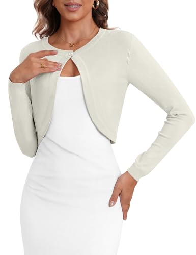 Image of Women's Cropped Cardigan Sweater Long Sleeve Knit Bolero Open Front Shrug for Dresses, S-XL