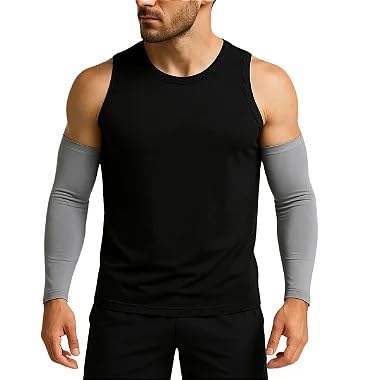 Manguito Esportivo UV50+ Proteção Solar – Corrida, Ciclismo, Academia – Preto e Cinza