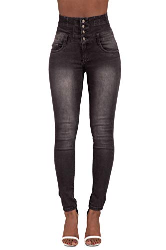 Glook - Pantalones vaqueros negros de cintura alta, ajustados, ajustados, elásticos, para levantamiento de glúteos, para mujer Negro Negro ( 40