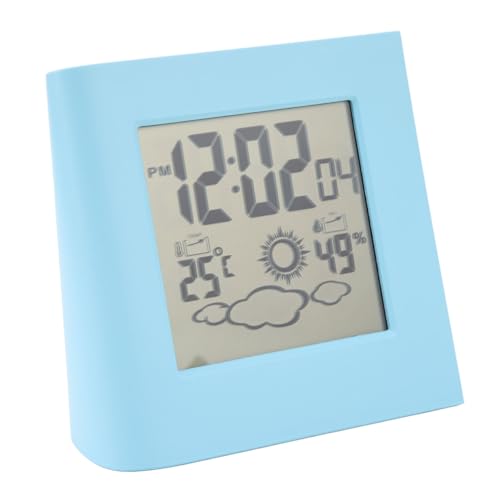 Digital Wall Clock Battery Operated,Outdoor Clock with Indoor Outdoor Temperature Weather Forecast Temperature Humidity Solar Battery Dual Energy (Blue)