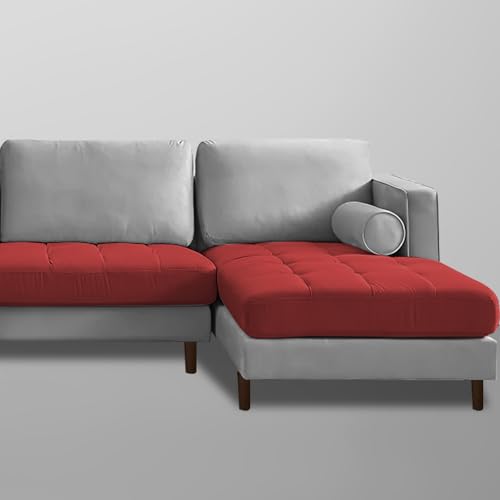 Image of Lezra RHS 4 Seater L Shape Sofa Set for Living Room (Maroon Grey Fabric) Premium Fabric Sofa