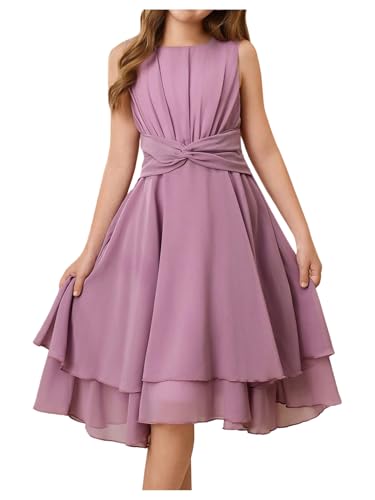 SHENHE Girl's Chiffon Flowy Dress Sleeveless Tiered Swing Bridesmaid Flower Girl Party Dress