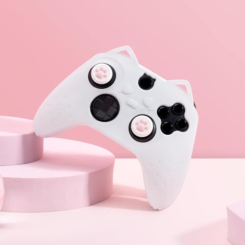 Image of GeekShare Cat Paw Controller Skin Grips Set Anti-Slip Silicone Protective Cover Skin Case Compatible with Xbox Series X Controller with 2 Thumb Grip Caps and 1 Sticker (White)