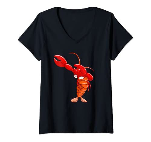 Womens Cool Dabbing Lobster | Funny Hip-Hop Crayfish Dancing Gift V-Neck T-Shirt