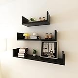 Wall Shelf Set of 3 Black MDF with a Matte Finish, Wall Shelves & Ledges, 242175