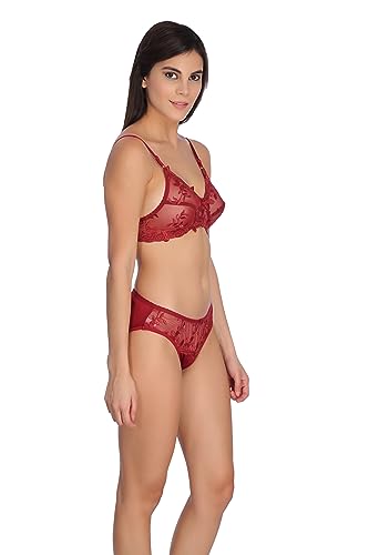Image of Tipsy Women's Net Lace Non Padded Non Wired Bra Panty Set