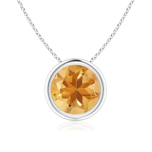 Angara Natural Citrine Solitaire Pendant for Women | Bezel-Set Round Citrine Solitaire Pendant in Sterling Silver | November Birthday, Anniversary, Gemstone Jewelry Gift | A | 4mm