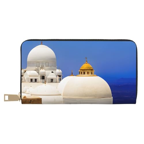 Leather Wallet for Women Ladies Novelty Printed Around Zipper Long Wallet Phone Purse Credit Card Holder, Santorini Greek Island sea View