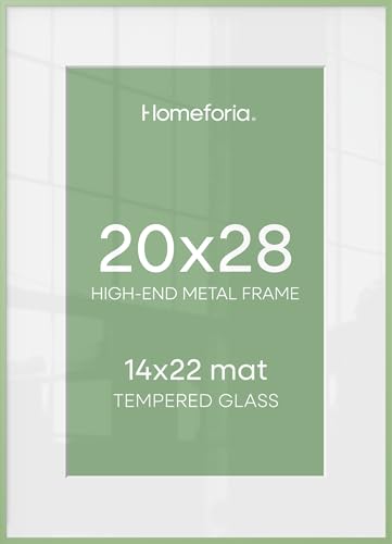 Image of Homeforia 20x28 Frame Sage Green, High End Metal 20x28 Poster Frames with Mat 14x22 inch Photo, 20 x 28 Sage Green Picture Frame Matted to 14 by 22 Art, 28x20 Frame, Tempered Glass, Wall Kit, Set of 2