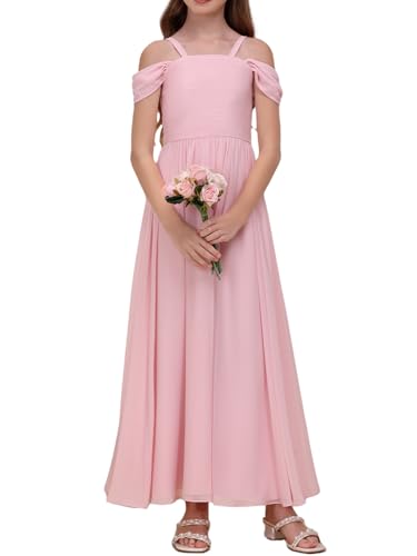 Cold Shoulder Junior Bridesmaid Dresses Long Chiffon Flower Girl Dress for Teen Girls Off Shoulder Party Pageant Gown2