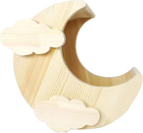 Ladfrol ハムスターの巣 月雲型ハウス 格子ケージ 固定式寝床巣 ハウス リス モルモット 木製ハウス フクロモモンガ 月の巣 (ナチュラル,L)