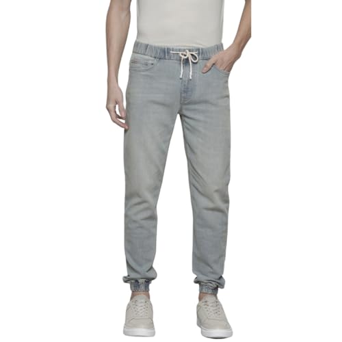 Image of The Indian Garage Co Men Slim Fit Solid Mid-Rise Stretchable Denim Joggers