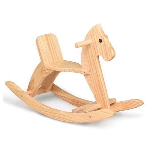 KRAND Rocking Horse Wooden Ride On Toy for Kids Classic Design Rocking Horse with Pedal and Safe Backrest Fine Workmanship(Classic, Natural)
