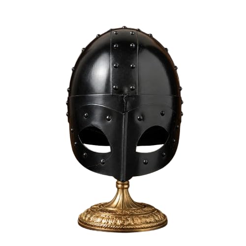 Black Medieval Knight Helmet Steel Armour Mask for Men LARP SCA Reenactment Viking Costume Cosplay Display Helmet