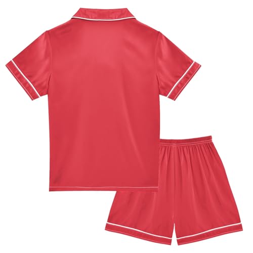 ODAWA Alizarin Crimson Satin Pajama Sets Button Down Soft Lightweight 2 Pieces Sleepwear 5-6Y2