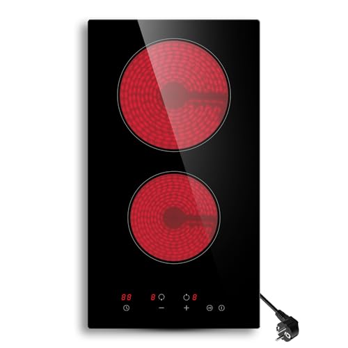 Placa vitrocerámica empotrable 2 fuegos STARCHARTS, 52x29cm 3000W, placa de cocción eléctrica con control táctil, 9 niveles de potencia, temporizador 99 min, bloqueo para niños