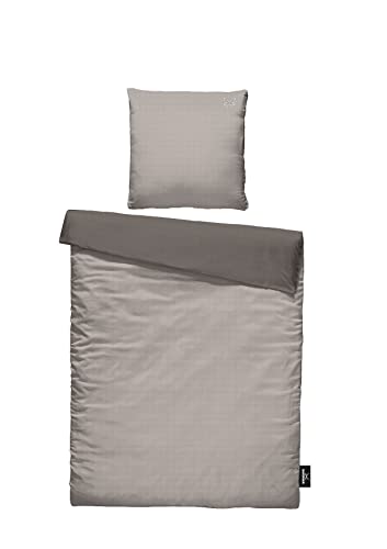 Sansibar Ropa de cama reversible de piqué de color pardo/marrón, juego de cama de 2 piezas, funda nórdica de 135 x 200 cm y funda de almohada de 80 x 80 cm Cover