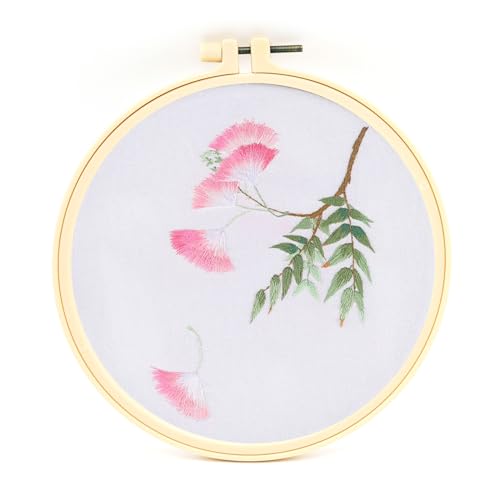 Image of FOXTEMO Embroidery Kit for Beginners Adults, 1 Pack 20CM Embroidery Hoops, Acacia Embroidery Pattern Beginner Embroidery Kit with Needles and Thread Included for Adults Kids