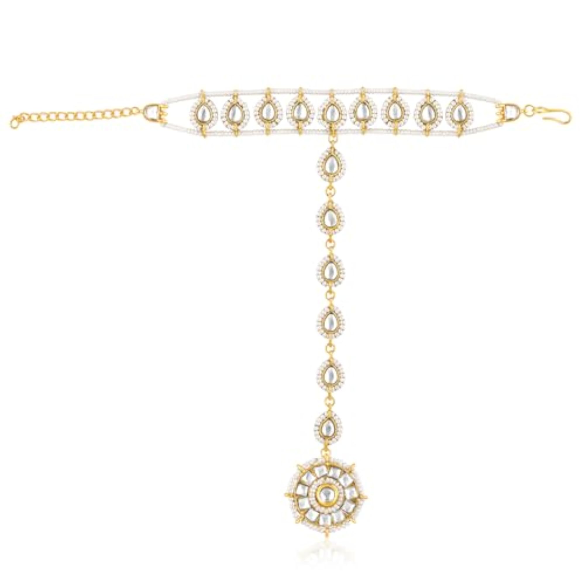 Women's Gold Plated Kundan & Beads Studded Haath Panja Haath Phool