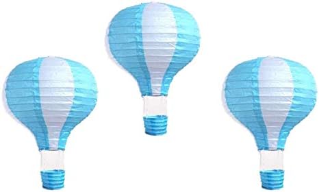 Pack of 3 Stripy Hot Air Balloon Paper Lantern Wedding Party Decoration Craft Lamp Shade (Baby Blue, 10" (25CM))