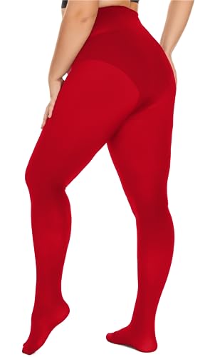Image of DUCMODA Plus Size Tights for Women, Ultra Soft Solid Color Semi-Opaque Pantyhose, Nylon High Waist Stockings 1X 2X 3X 4X