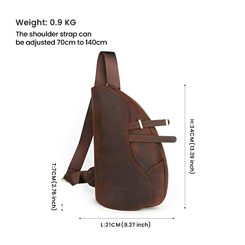 Crazy Horse Leather Messenger Bag Men's Large Capacity Retro Saddle Bag Outdoor Leisure Leather Chest Bag Men's Bag (Brown)2