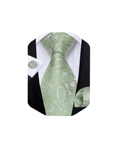 Image of DiBanGu Mens Paisley Tie Sets Silk Jacquard Woven Floral Necktie and Pocket Square Cufflinks Wedding Business Party