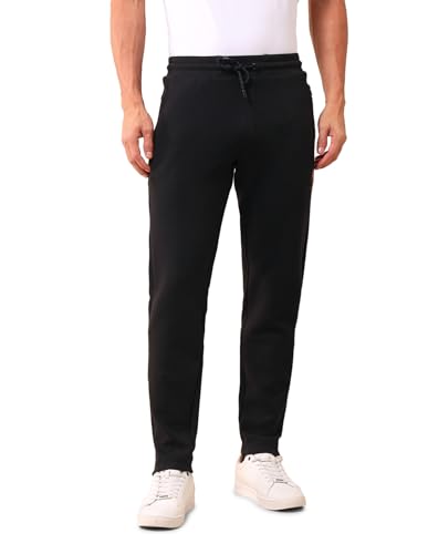 Image of U.S. Polo Assn. Men's Black Solid Mid Rise Cotton Drawstring Slim Fit Flat Front Slit Pocket Track Pants