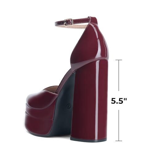 Image of DREAM PAIRS Women's High Chunky Platform Closed Toe Block Heels Square Toe Ankle Strap Dress Wedding Party Pumps Shoes Aurelia