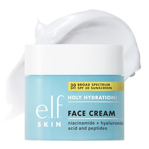Best Daily Moisturizer with SPF for Women Over 60: Two-in-One Skin Protection 3 e.l.f. Holy Hydration! Face Cream Broad Spectrum SPF 30 Sunscreen Moisturizer, Made with Hyaluronic Acid, Niacinamide & Peptides, Lightweight Daily Protection, 1.7 oz