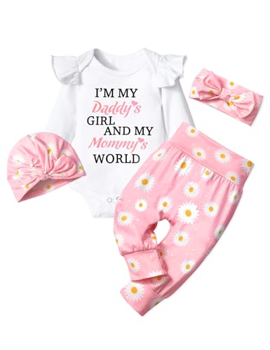 Image of TyeSmo Infant Newborn Baby Girl Clothes Baby Girl Outfits For All Seasons Long Sleeve Snap Romper Pant Sets With Headband