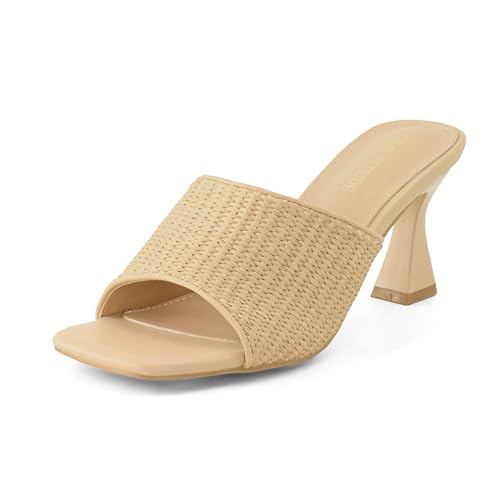 Image of Women's Mule Heels Chunky Kitten Heeled Sandals Mesh Slip On Square Toe Comfortable Casual Dress Pumps Shoes