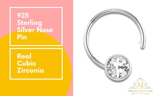 Image of SJ SHUBHAM JEWELLERS 92.5-925 Sterling Silver Round Shape White Cubic Zirconia Prong /Cup Setting Nose Pin Stud for Women Girls Size 2MM 3MM Size Pure Silver