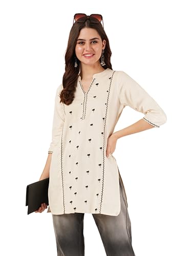 Brownverse Women's Pure Cotton Embroidered Short Kurti