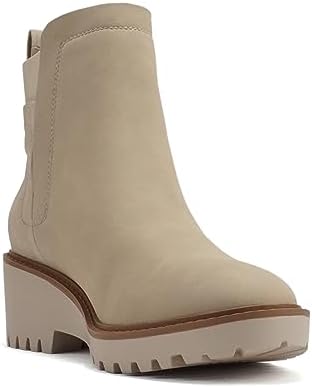 Soda “BAIT” ~ Women Round Toe Pull-On Elastic Gore Two-Tone Print Lug Sole Low Wedge Heel Ankle Boot (Stone/Croco Nubuck, us_footwear_size_system, adult, women, numeric, medium, numeric_8) | Image 3