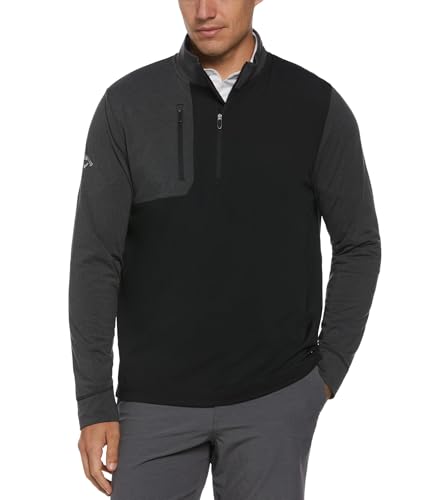 Callaway Mens Aquapel Mixed Media 1/4 Zip Pullover Black Heather X-Large