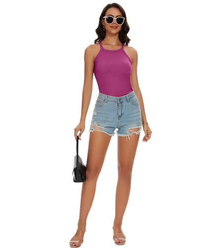 Image of Womens Racerback Ribbed Tank Top Camisole with Built in Bra Sport Yoga Top