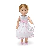 14 Inch Doll Clothes - Fancy Flower Dress with Matching Pink Dress Shoes and Purse - Fits American Girl Wellie Wishers Dolls