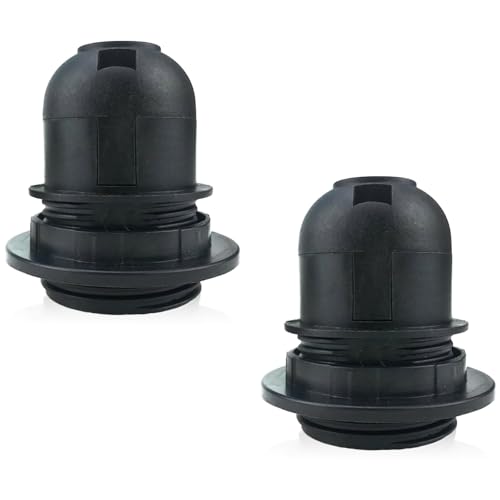 2 Pcs E27 Lamp Holder & Bulb Holder, Black Bakelite Table Lamp & Ceiling Light Fittings with Shade Ring, 10mm Threaded Entry